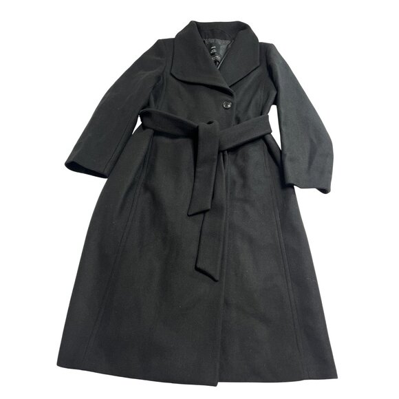 Mango Manteco Woolen Belted Coat in Black - Picture 1 of 5